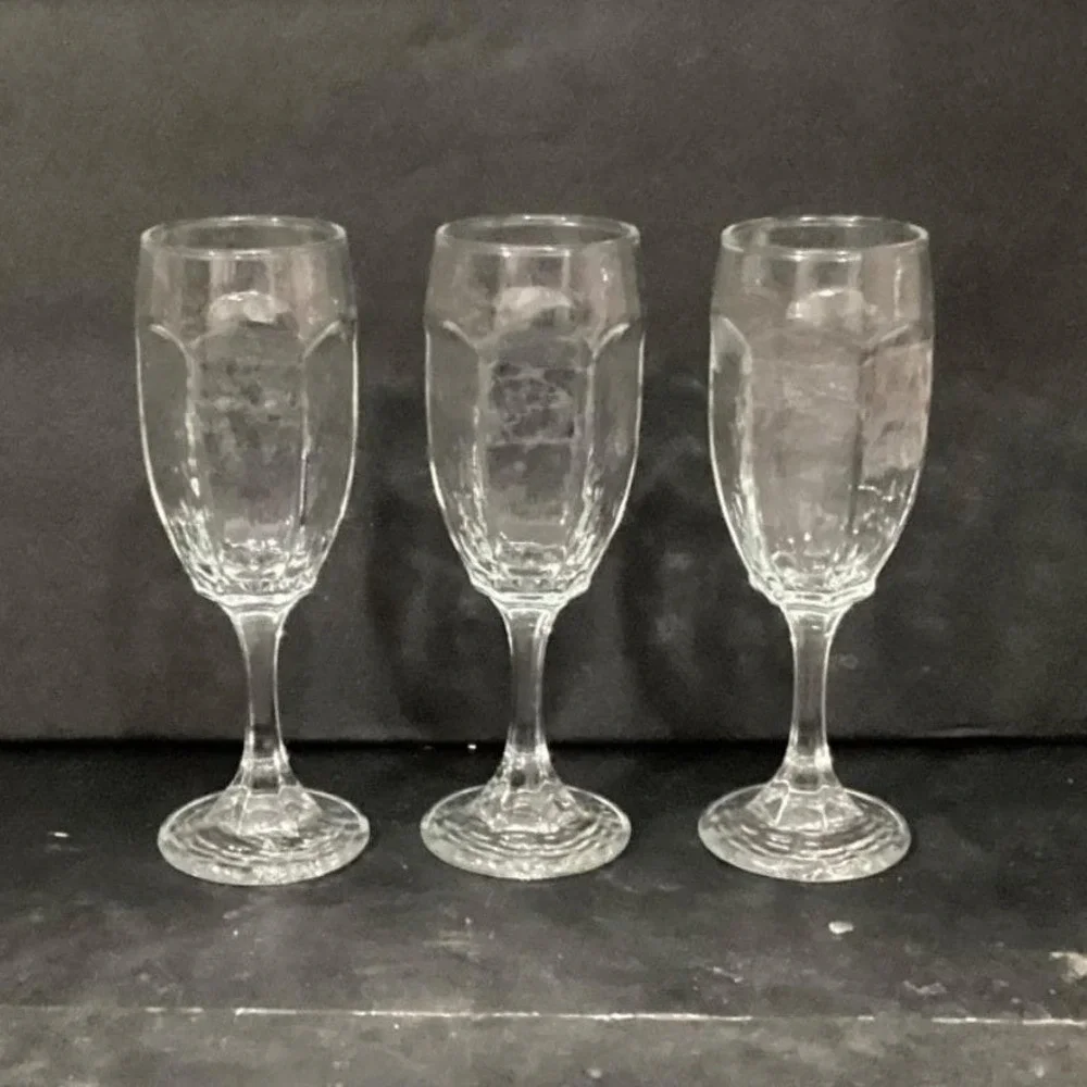 Libbey Chivalry Clear Whiskey Sour Goblets, Set of 3, Vintage Textured‎ Stemware